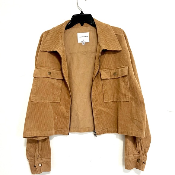 Celebrity Pink Jackets & Blazers - Celebrity Pink Cropped Corduroy Utility Jacket in Camel Brown